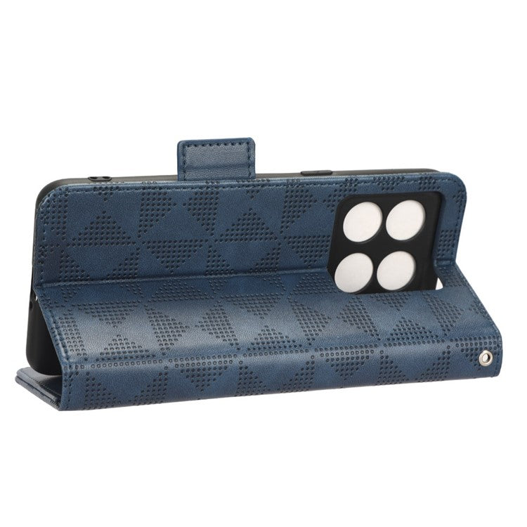 For OnePlus 10T 5G / Ace Pro 5G Triangle Pattern Imprinted Phone Case Foldable Stand Scratch-resistant PU Leather Wallet Cover with Strap - Blue