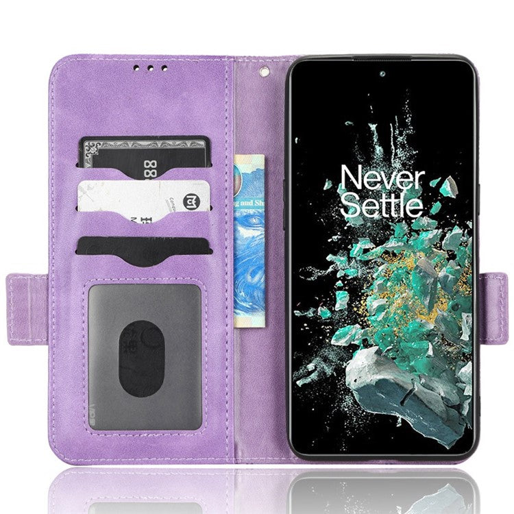 For OnePlus 10T 5G / Ace Pro 5G Triangle Pattern Imprinted Phone Case Foldable Stand Scratch-resistant PU Leather Wallet Cover with Strap - Purple