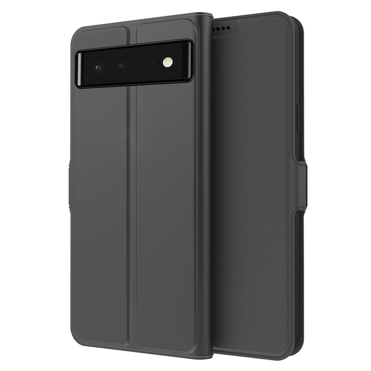 For Google Pixel 6 Drop-proof Magnetic Closure Phone Case Stand TPU + PU Leather Protective Folio Flip Phone Cover - Black