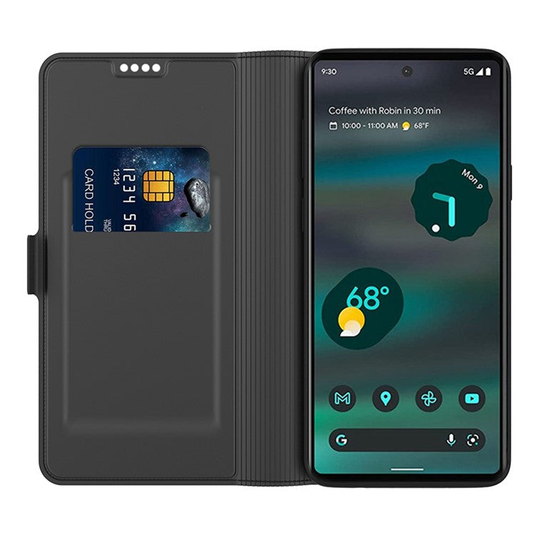 For Google Pixel 6 Drop-proof Magnetic Closure Phone Case Stand TPU + PU Leather Protective Folio Flip Phone Cover - Black