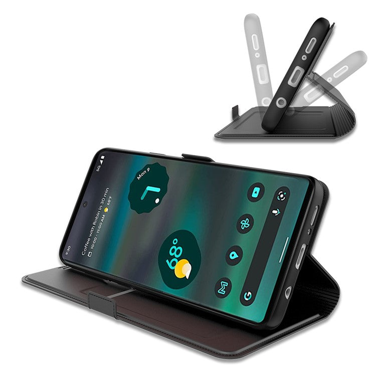 For Google Pixel 6 Drop-proof Magnetic Closure Phone Case Stand TPU + PU Leather Protective Folio Flip Phone Cover - Black