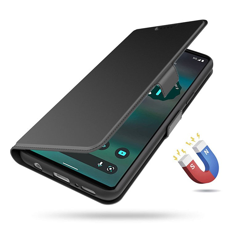 For Google Pixel 6 Drop-proof Magnetic Closure Phone Case Stand TPU + PU Leather Protective Folio Flip Phone Cover - Black