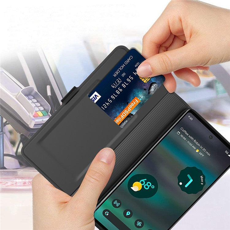 For Google Pixel 6 Drop-proof Magnetic Closure Phone Case Stand TPU + PU Leather Protective Folio Flip Phone Cover - Black