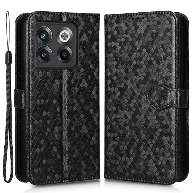 For OnePlus 10T 5G / Ace Pro 5G Drop-proof Phone Wallet Case Stand Dot Pattern Imprinted TPU+PU Leather Folio Flip Cover Shell - Black