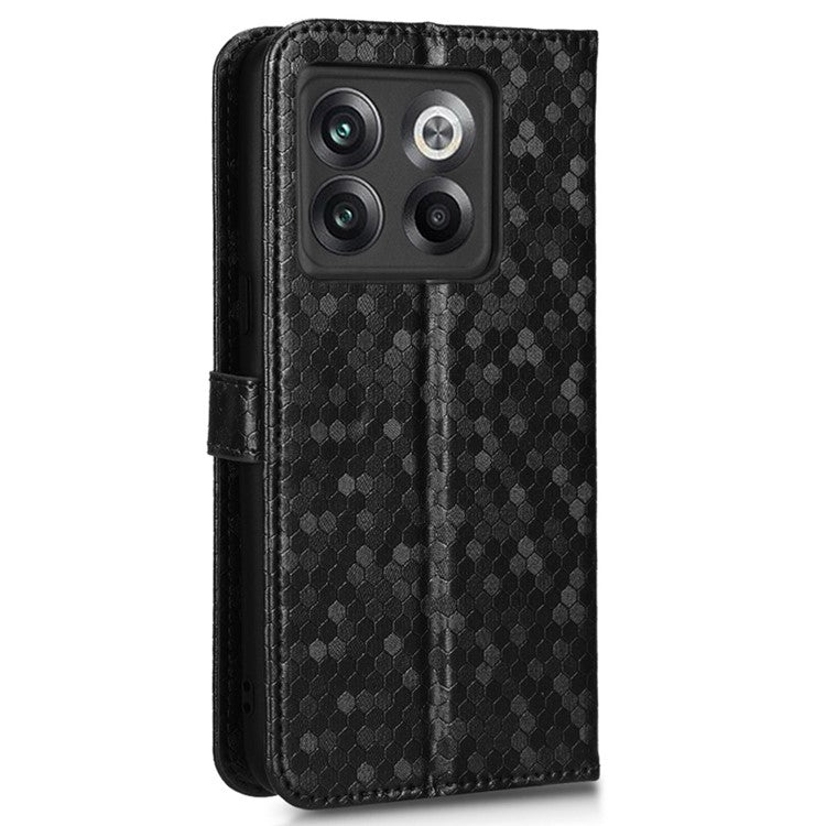 For OnePlus 10T 5G / Ace Pro 5G Drop-proof Phone Wallet Case Stand Dot Pattern Imprinted TPU+PU Leather Folio Flip Cover Shell - Black