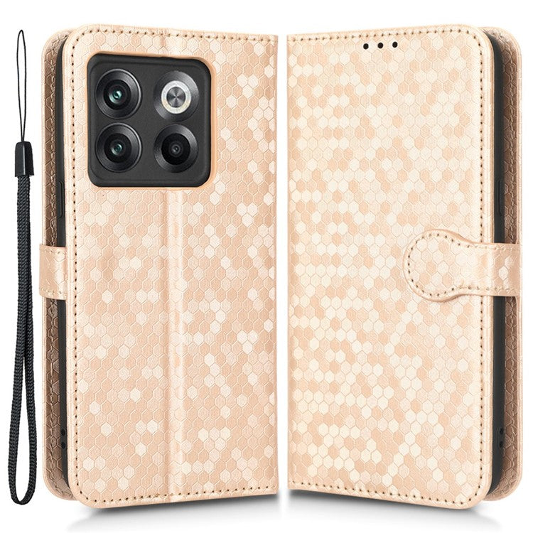 For OnePlus 10T 5G / Ace Pro 5G Drop-proof Phone Wallet Case Stand Dot Pattern Imprinted TPU+PU Leather Folio Flip Cover Shell - Rose Gold