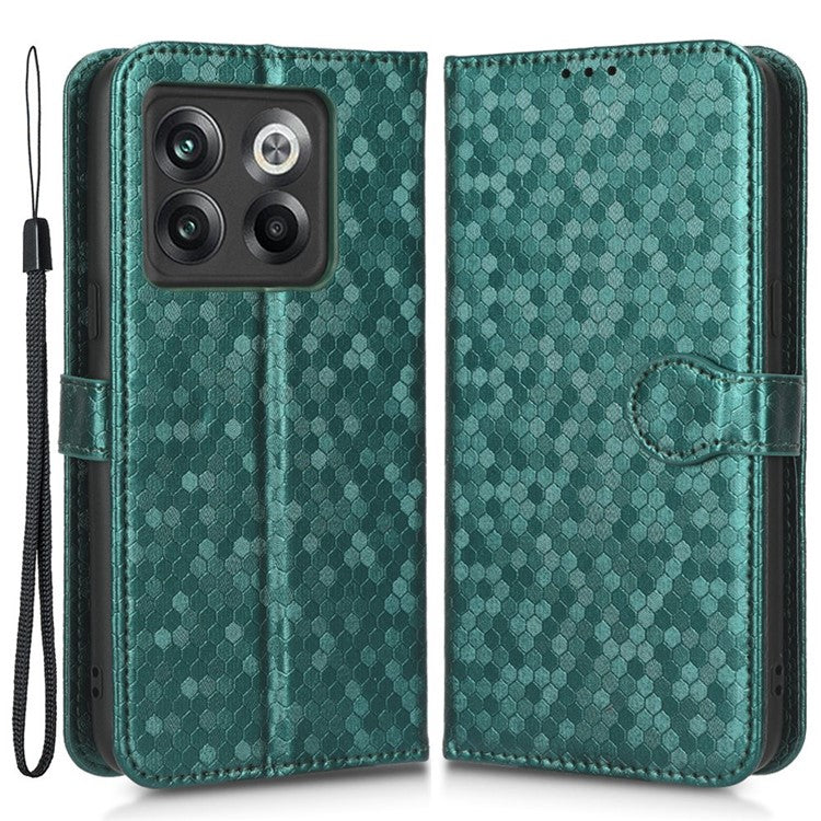For OnePlus 10T 5G / Ace Pro 5G Drop-proof Phone Wallet Case Stand Dot Pattern Imprinted TPU+PU Leather Folio Flip Cover Shell - Green