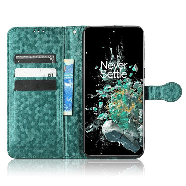 For OnePlus 10T 5G / Ace Pro 5G Drop-proof Phone Wallet Case Stand Dot Pattern Imprinted TPU+PU Leather Folio Flip Cover Shell - Green