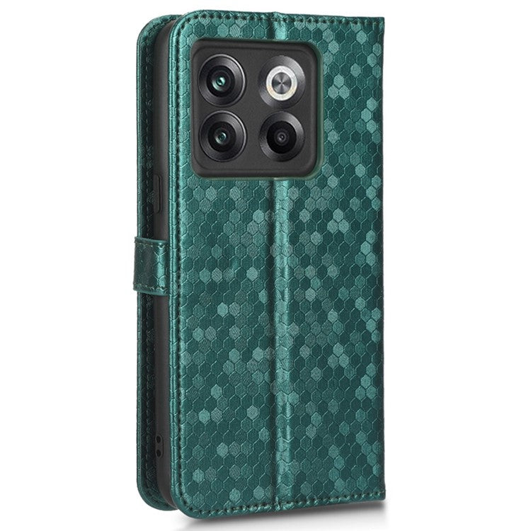 For OnePlus 10T 5G / Ace Pro 5G Drop-proof Phone Wallet Case Stand Dot Pattern Imprinted TPU+PU Leather Folio Flip Cover Shell - Green