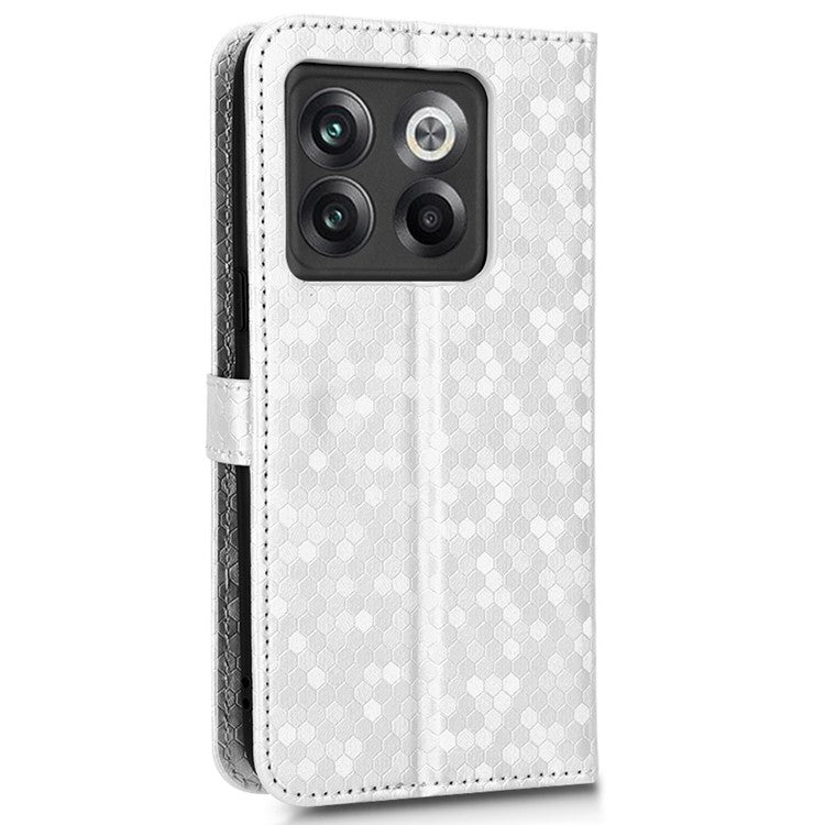For OnePlus 10T 5G / Ace Pro 5G Drop-proof Phone Wallet Case Stand Dot Pattern Imprinted TPU+PU Leather Folio Flip Cover Shell - Silver