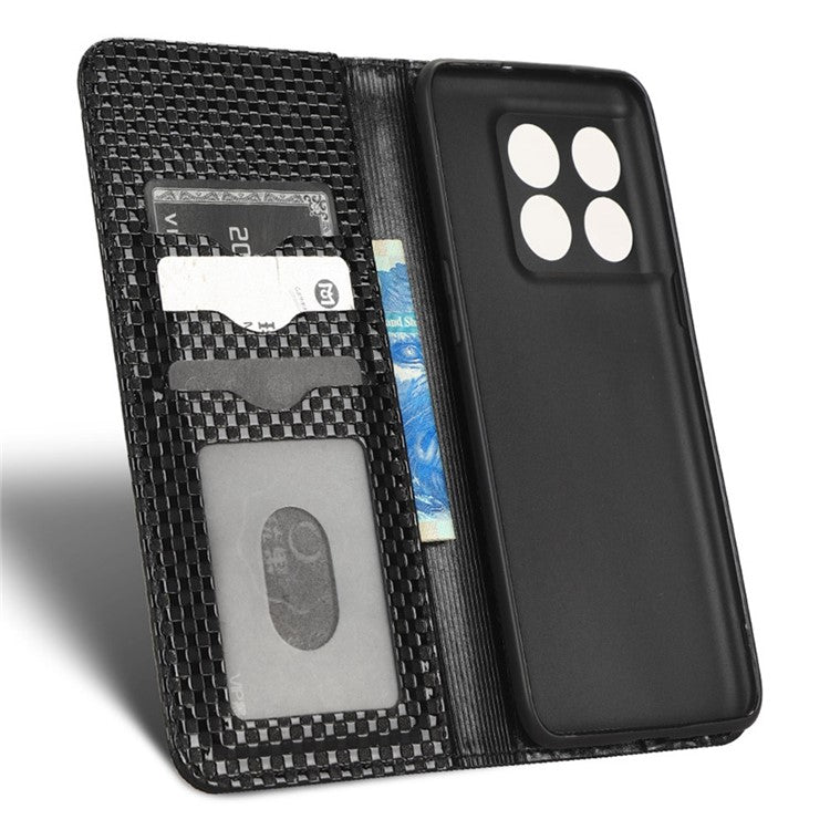 Phone Flip Wallet Cover for OnePlus 10T 5G / Ace Pro 5G, Grid Texture PU Leather Stand Case Magnetic Auto-absorbed Protective Shell - Black