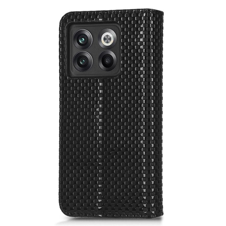 Phone Flip Wallet Cover for OnePlus 10T 5G / Ace Pro 5G, Grid Texture PU Leather Stand Case Magnetic Auto-absorbed Protective Shell - Black