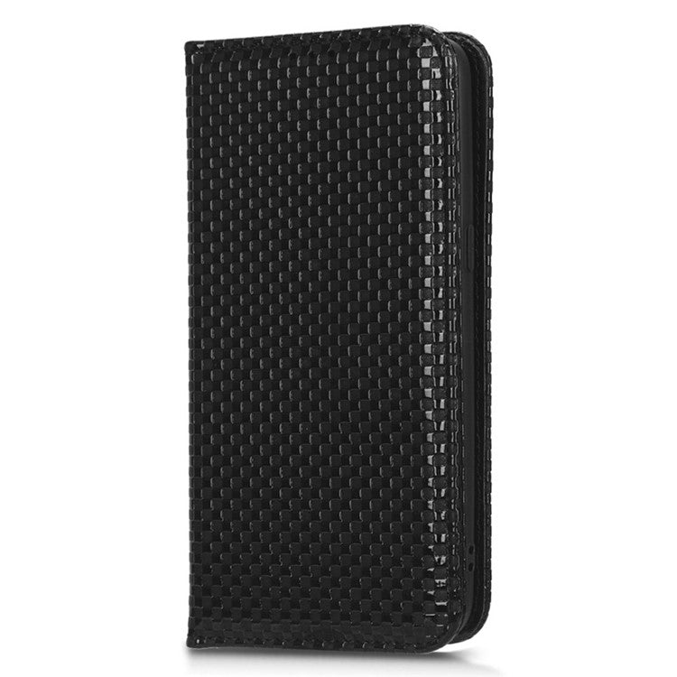 Phone Flip Wallet Cover for OnePlus 10T 5G / Ace Pro 5G, Grid Texture PU Leather Stand Case Magnetic Auto-absorbed Protective Shell - Black