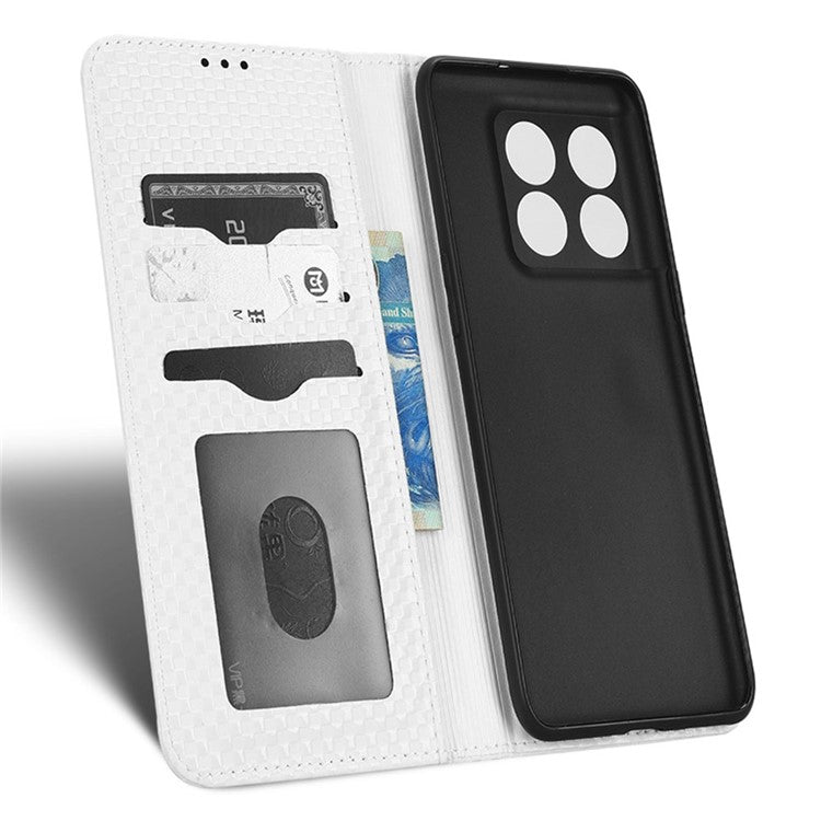 Phone Flip Wallet Cover for OnePlus 10T 5G / Ace Pro 5G, Grid Texture PU Leather Stand Case Magnetic Auto-absorbed Protective Shell - White
