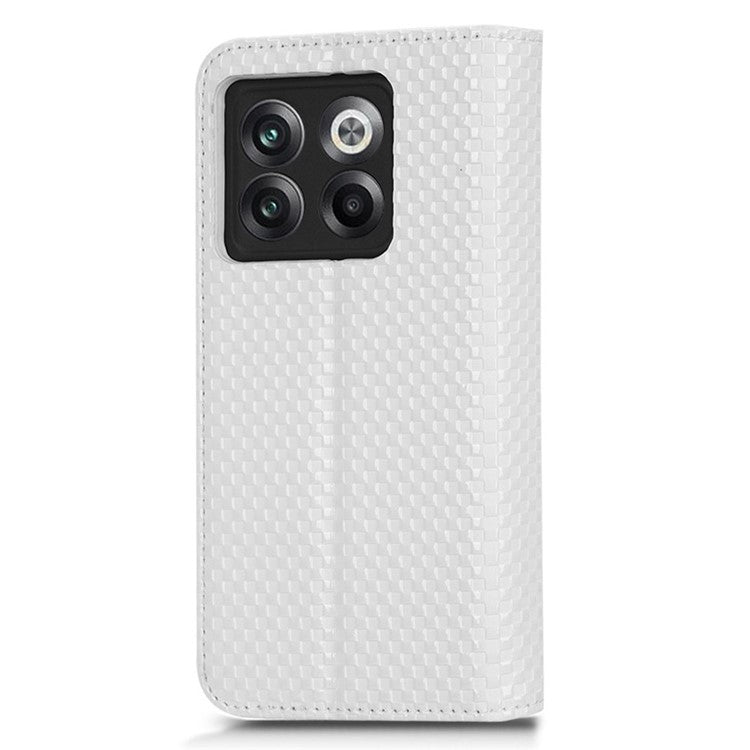 Phone Flip Wallet Cover for OnePlus 10T 5G / Ace Pro 5G, Grid Texture PU Leather Stand Case Magnetic Auto-absorbed Protective Shell - White