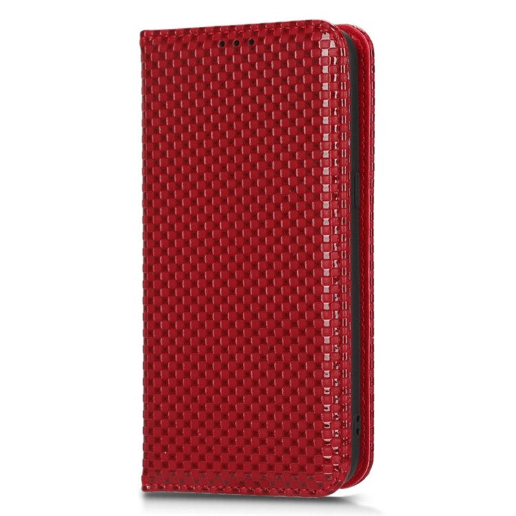 Phone Flip Wallet Cover for OnePlus 10T 5G / Ace Pro 5G, Grid Texture PU Leather Stand Case Magnetic Auto-absorbed Protective Shell - Wine Red