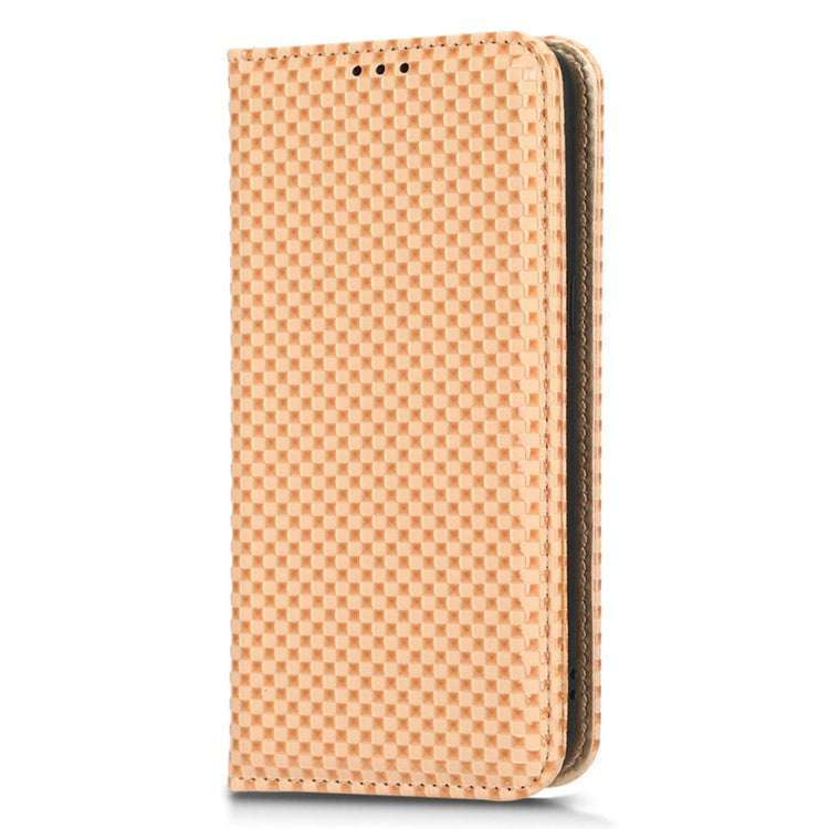 Phone Flip Wallet Cover for OnePlus 10T 5G / Ace Pro 5G, Grid Texture PU Leather Stand Case Magnetic Auto-absorbed Protective Shell - Beige