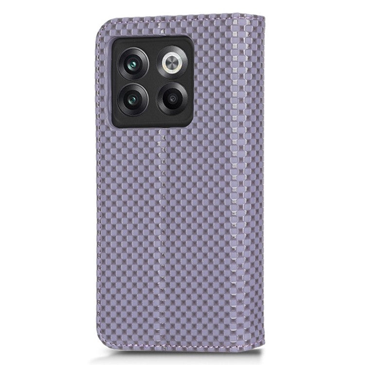 Phone Flip Wallet Cover for OnePlus 10T 5G / Ace Pro 5G, Grid Texture PU Leather Stand Case Magnetic Auto-absorbed Protective Shell - Light Purple
