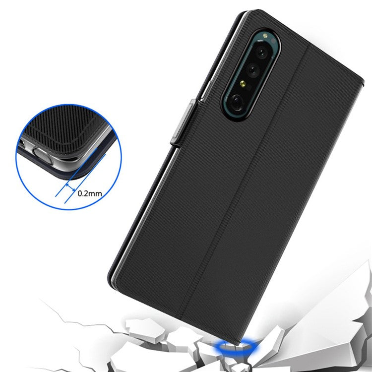 For Sony Xperia 1 II Stand Card Holder Folio Flip Phone Case Anti-fall PU Leather+TPU Magnetic Cover with Makeup Mirror - Black