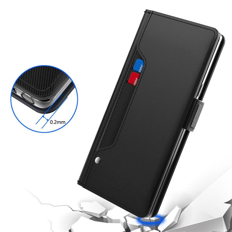 PU Leather Case for Oppo A77 5G / A57 (2022) 5G, Mirror Function Magnetic Clasp Phone Cover with Card Slots and Stand - Black