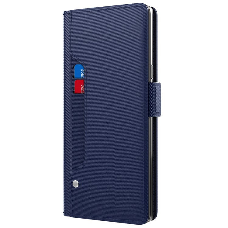 PU Leather Case for Oppo A77 5G / A57 (2022) 5G, Mirror Function Magnetic Clasp Phone Cover with Card Slots and Stand - Blue