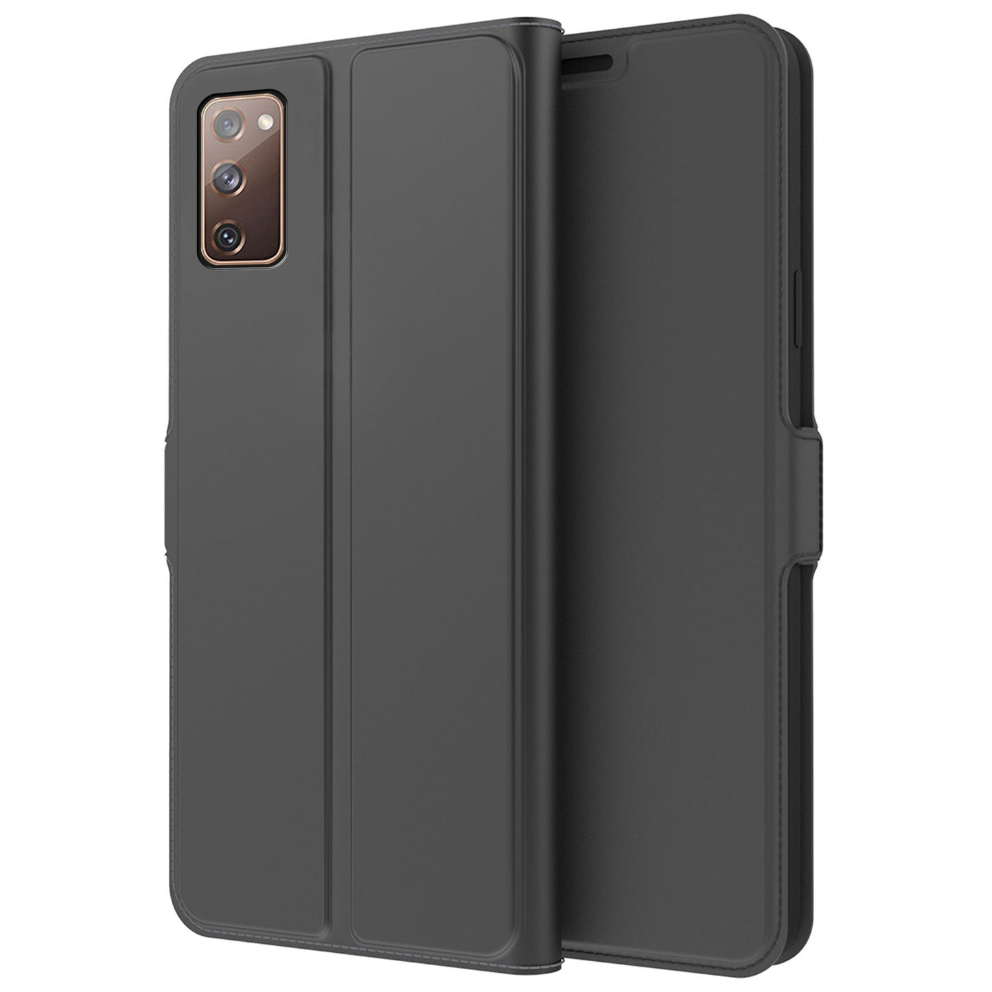 For Samsung Galaxy S20 FE 4G / FE 5G / S20 Lite / S20 FE 2022 PU Leather Flip Cover Card Slot Magnetic Closure Stand Folio Phone Case - Black