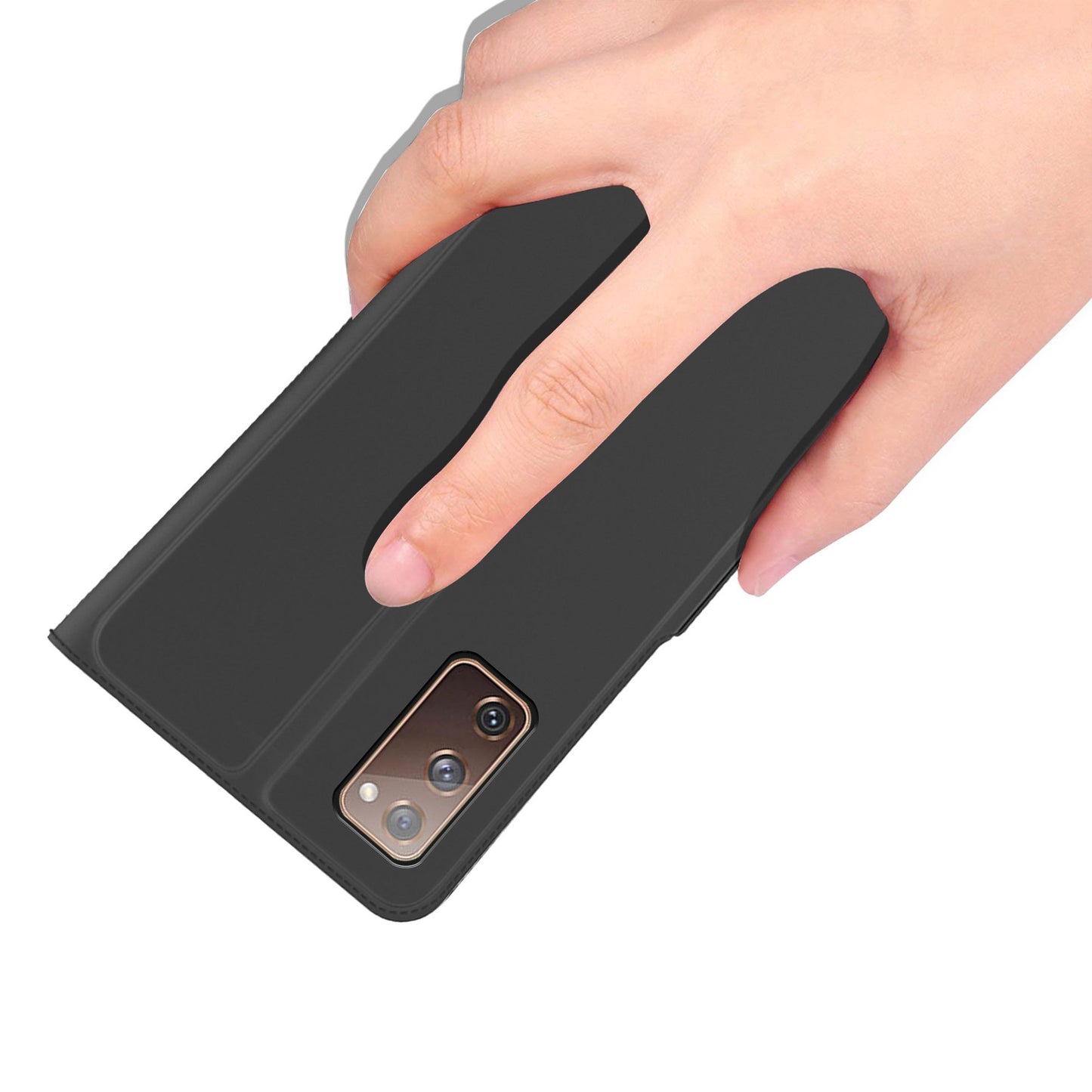 For Samsung Galaxy S20 FE 4G / FE 5G / S20 Lite / S20 FE 2022 PU Leather Flip Cover Card Slot Magnetic Closure Stand Folio Phone Case - Black