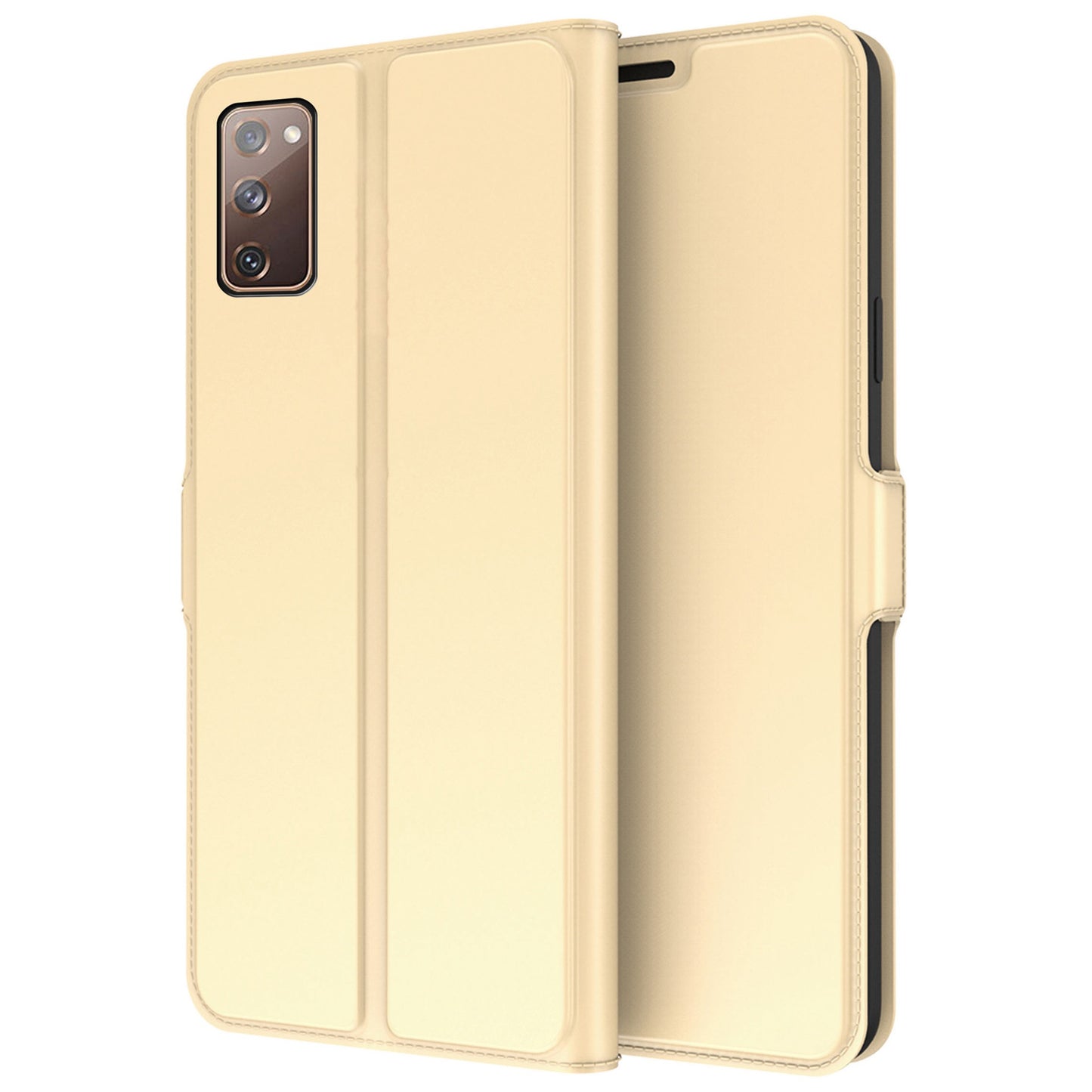 For Samsung Galaxy S20 FE 4G / FE 5G / S20 Lite / S20 FE 2022 PU Leather Flip Cover Card Slot Magnetic Closure Stand Folio Phone Case - Gold