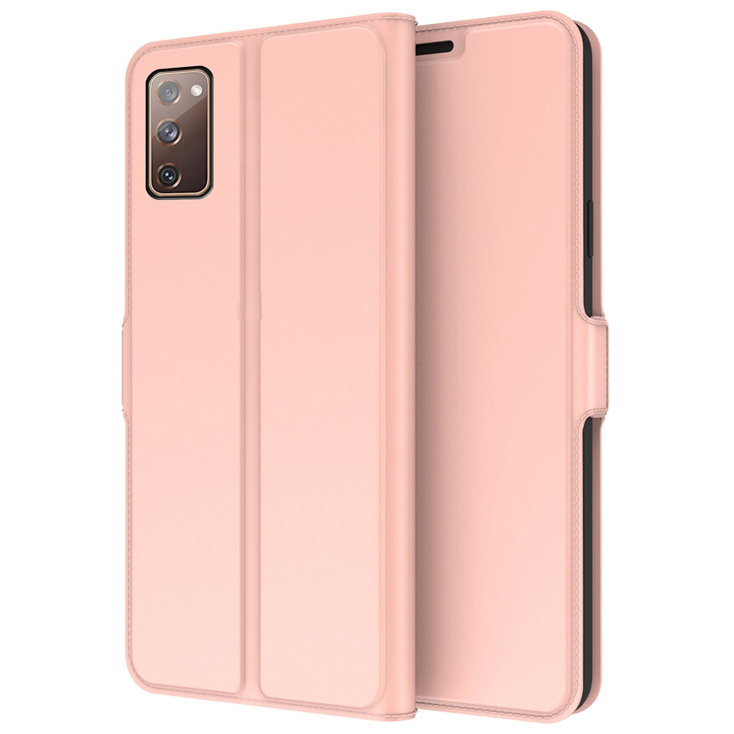 For Samsung Galaxy S20 FE 4G / FE 5G / S20 Lite / S20 FE 2022 PU Leather Flip Cover Card Slot Magnetic Closure Stand Folio Phone Case - Rose Gold