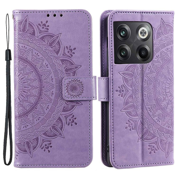For OnePlus Ace Pro 5G / 10T 5G Shockproof Mandala Flower Pattern Imprinted Phone Case PU Leather Flip Wallet Stand Cover - Purple