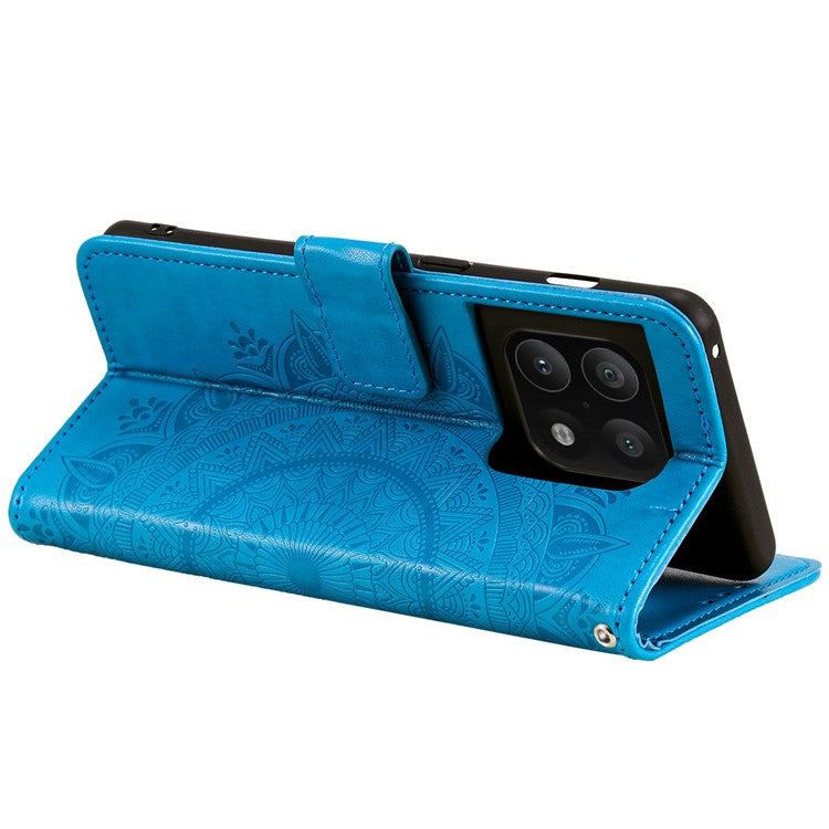 For OnePlus Ace Pro 5G / 10T 5G Shockproof Mandala Flower Pattern Imprinted Phone Case PU Leather Flip Wallet Stand Cover - Blue