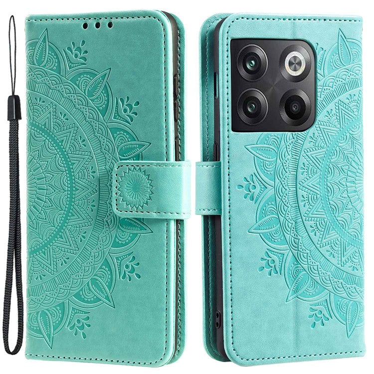 For OnePlus Ace Pro 5G / 10T 5G Shockproof Mandala Flower Pattern Imprinted Phone Case PU Leather Flip Wallet Stand Cover - Green