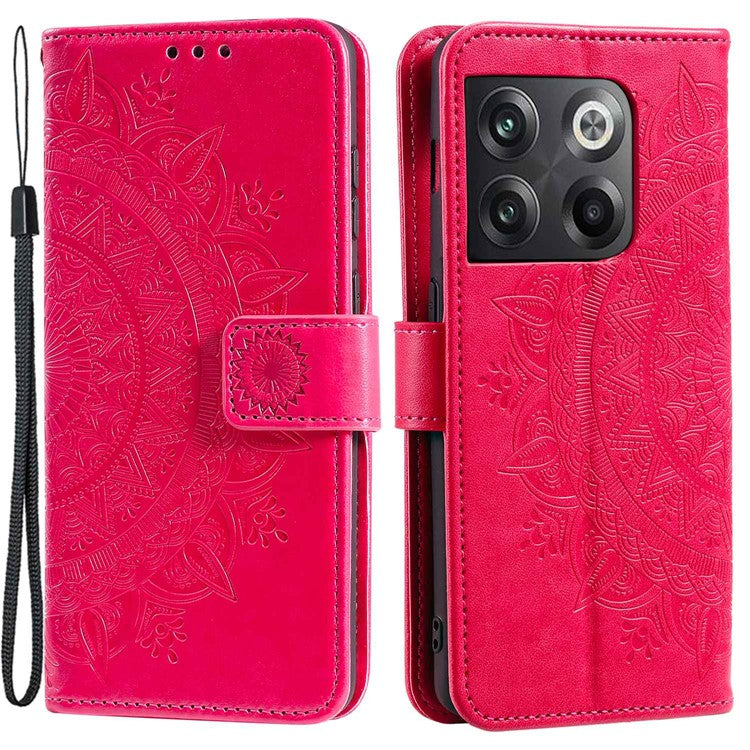 For OnePlus Ace Pro 5G / 10T 5G Shockproof Mandala Flower Pattern Imprinted Phone Case PU Leather Flip Wallet Stand Cover - Rose