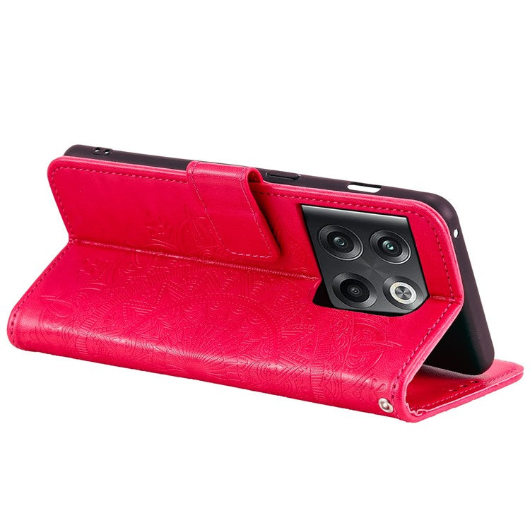 For OnePlus Ace Pro 5G / 10T 5G Shockproof Mandala Flower Pattern Imprinted Phone Case PU Leather Flip Wallet Stand Cover - Rose