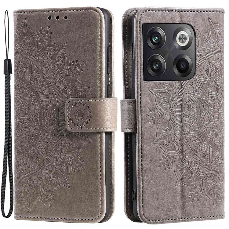 For OnePlus Ace Pro 5G / 10T 5G Shockproof Mandala Flower Pattern Imprinted Phone Case PU Leather Flip Wallet Stand Cover - Grey