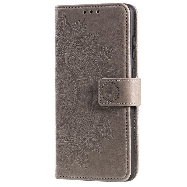 For OnePlus Ace Pro 5G / 10T 5G Shockproof Mandala Flower Pattern Imprinted Phone Case PU Leather Flip Wallet Stand Cover - Grey