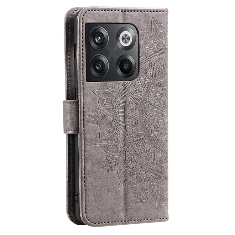 For OnePlus Ace Pro 5G / 10T 5G Shockproof Mandala Flower Pattern Imprinted Phone Case PU Leather Flip Wallet Stand Cover - Grey
