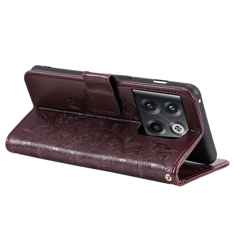 For OnePlus Ace Pro 5G / 10T 5G Shockproof Mandala Flower Pattern Imprinted Phone Case PU Leather Flip Wallet Stand Cover - Brown