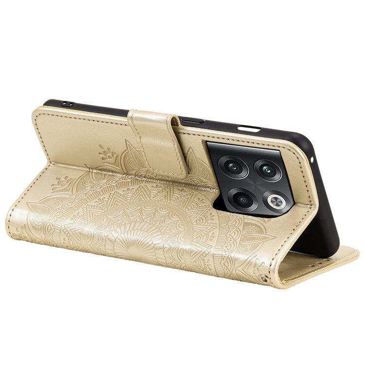 For OnePlus Ace Pro 5G / 10T 5G Shockproof Mandala Flower Pattern Imprinted Phone Case PU Leather Flip Wallet Stand Cover - Gold