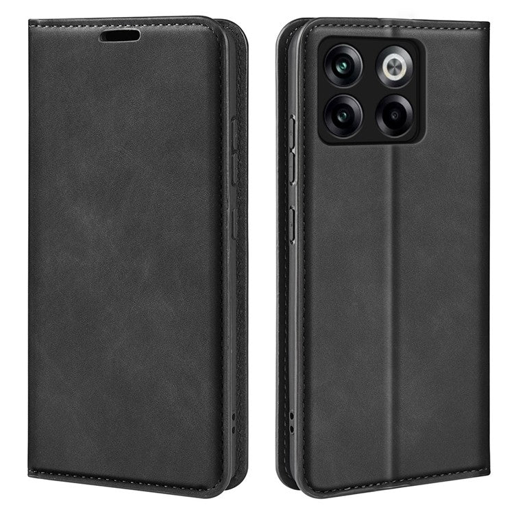 For OnePlus Ace Pro 5G / 10T 5G Skin-touch Feeling PU Leather Case Magnetic Auto-absorbed Stand Wallet Folio Flip Phone Cover - Black