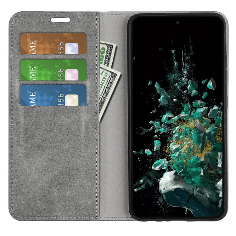 For OnePlus Ace Pro 5G / 10T 5G Skin-touch Feeling PU Leather Case Magnetic Auto-absorbed Stand Wallet Folio Flip Phone Cover - Grey