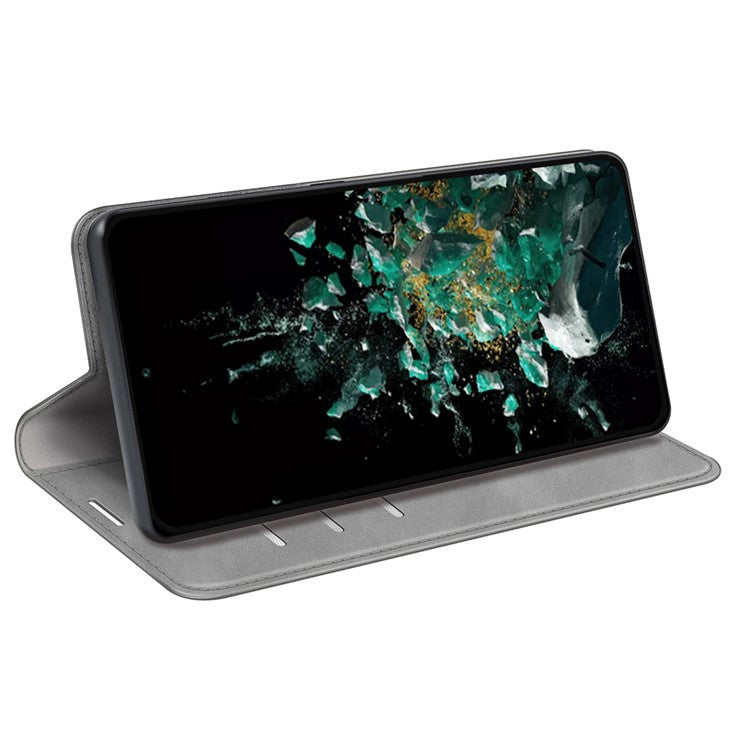 For OnePlus Ace Pro 5G / 10T 5G Skin-touch Feeling PU Leather Case Magnetic Auto-absorbed Stand Wallet Folio Flip Phone Cover - Grey