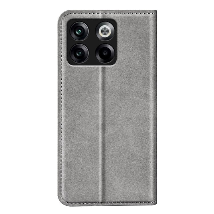 For OnePlus Ace Pro 5G / 10T 5G Skin-touch Feeling PU Leather Case Magnetic Auto-absorbed Stand Wallet Folio Flip Phone Cover - Grey