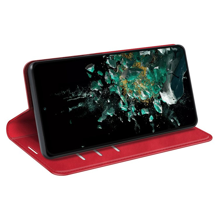 For OnePlus Ace Pro 5G / 10T 5G Skin-touch Feeling PU Leather Case Magnetic Auto-absorbed Stand Wallet Folio Flip Phone Cover - Red
