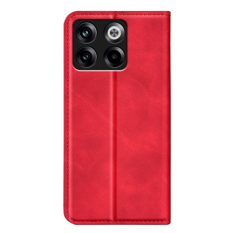 For OnePlus Ace Pro 5G / 10T 5G Skin-touch Feeling PU Leather Case Magnetic Auto-absorbed Stand Wallet Folio Flip Phone Cover - Red