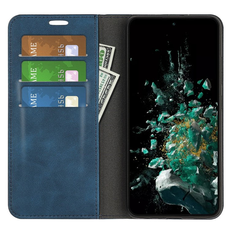 For OnePlus Ace Pro 5G / 10T 5G Skin-touch Feeling PU Leather Case Magnetic Auto-absorbed Stand Wallet Folio Flip Phone Cover - Blue