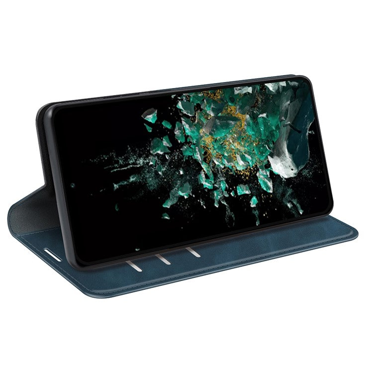 For OnePlus Ace Pro 5G / 10T 5G Skin-touch Feeling PU Leather Case Magnetic Auto-absorbed Stand Wallet Folio Flip Phone Cover - Blue