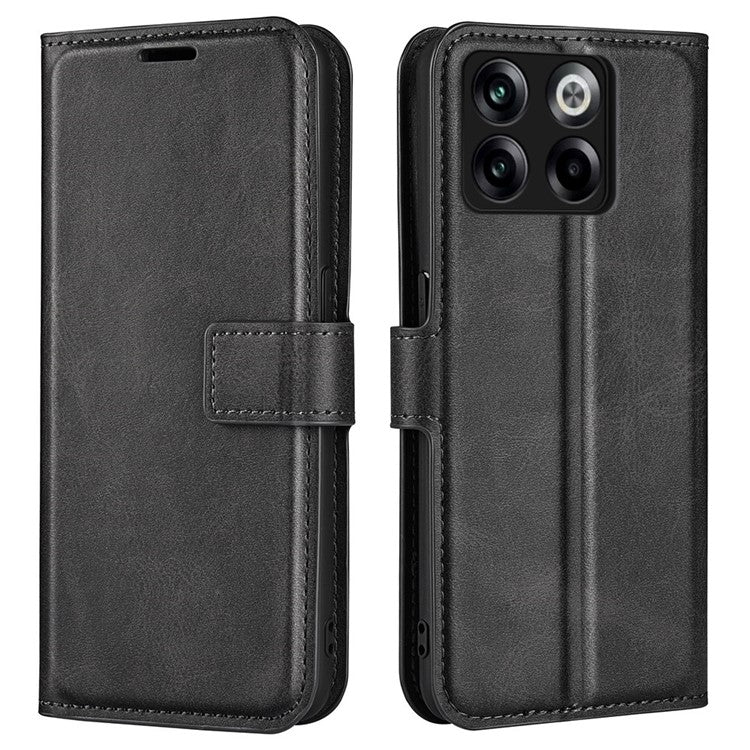 For OnePlus Ace Pro 5G / 10T 5G Square Magnetic Clasp Folio Flip Textured PU Leather Cover Inner TPU Phone Case with Wallet Stand - Black