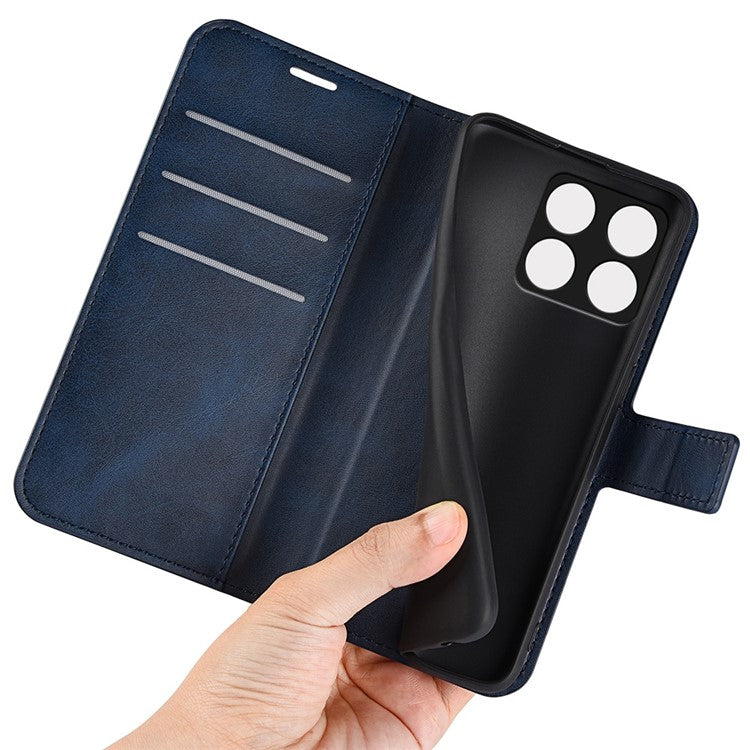 For OnePlus Ace Pro 5G / 10T 5G Square Magnetic Clasp Folio Flip Textured PU Leather Cover Inner TPU Phone Case with Wallet Stand - Blue