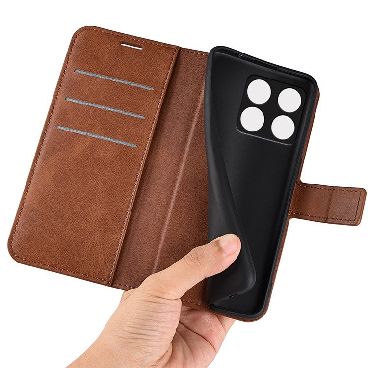 For OnePlus Ace Pro 5G / 10T 5G Square Magnetic Clasp Folio Flip Textured PU Leather Cover Inner TPU Phone Case with Wallet Stand - Light Brown